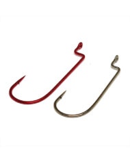 Worm Hooks, Offset Shank, Round Bend – Red and Bronze