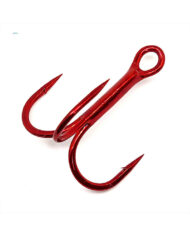 Treble Hooks, 2x Strong, Round Bend – Red