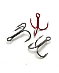 Treble Hooks, 2x Strong, Round Bend – Black and Red